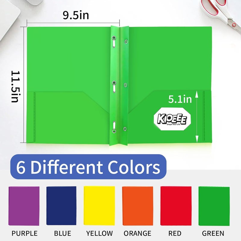 KIOEEE Heavy Duty Plastic Folders with 2 Pockets and 3 Prongs (24 Pack),Fit Letter Size Paper, Business Card Slot, Assorted Colors for School,Office and Home - Image 2